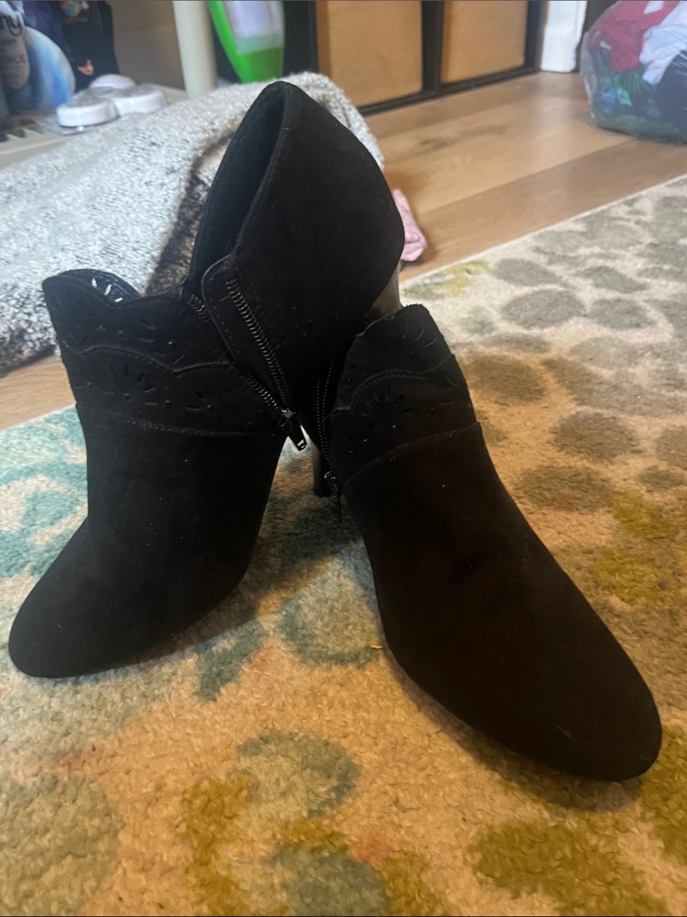 Karen Scott Black Suede Cutout Ankle Booties